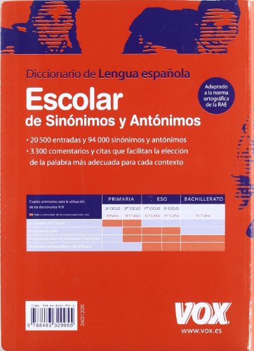Diccionario Escolar de Sinónimos y Antónimos (Vox - Lengua Española - Diccionarios Escolares)